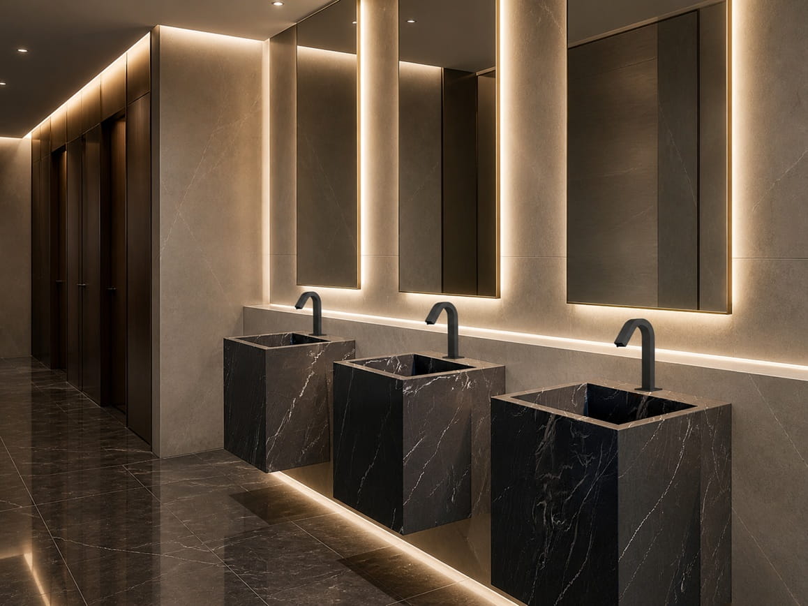 Long-term Fontana automatic faucet installation showing durable sensor operation and reduced maintenance requirements